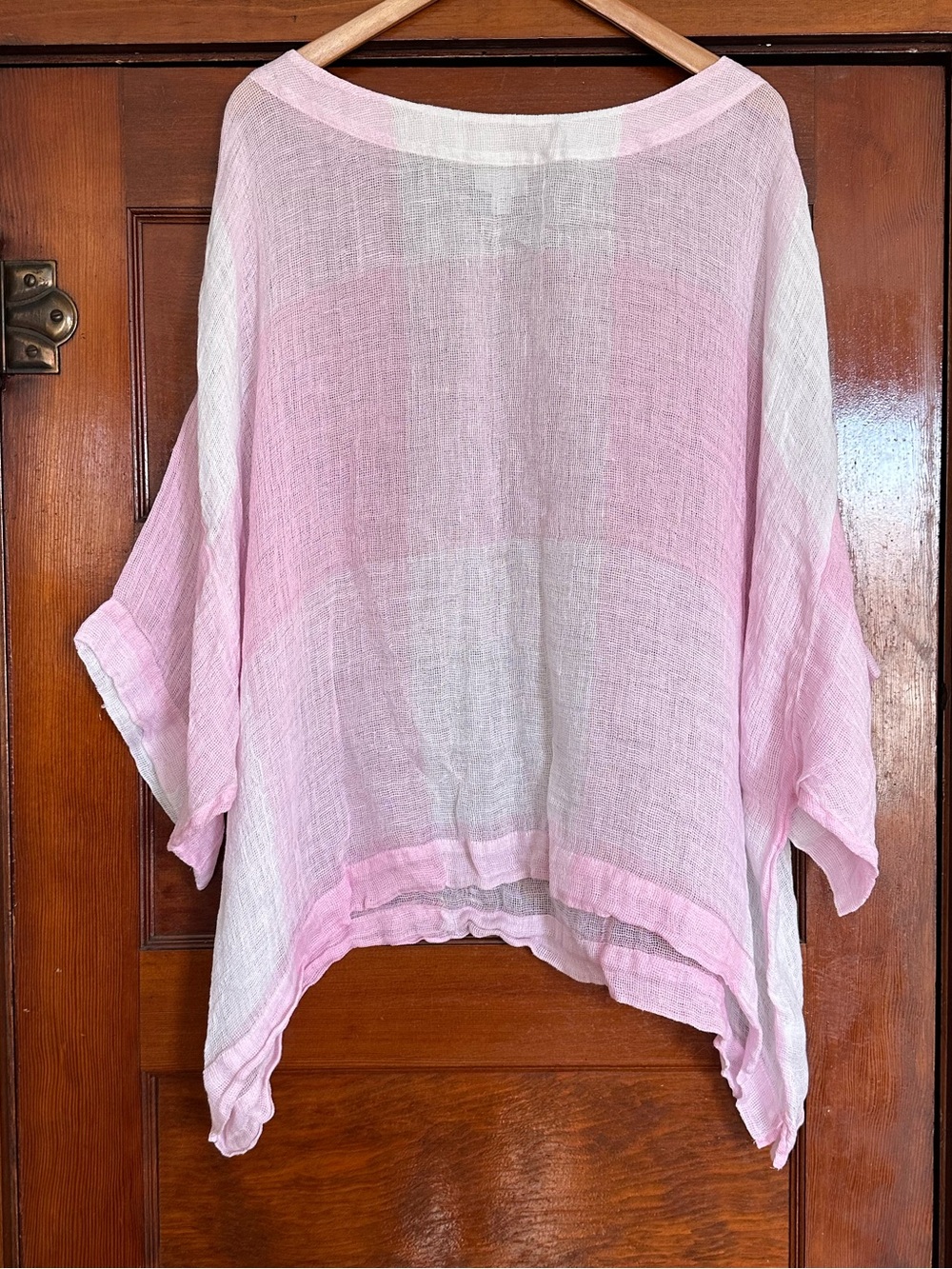 J. Jill White Pink Linen Scoop Neck Lightweight Plaid Top Sz 4X Beach Vacation